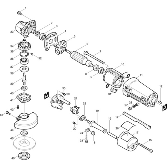 Makita 9503B Angle Grinder Assembly