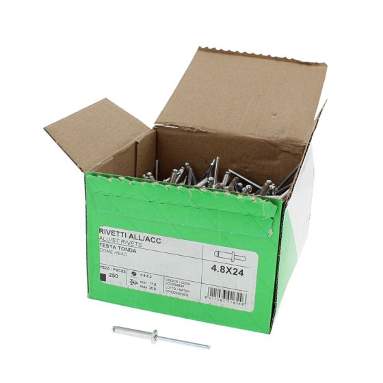 4.8mm x 24mm Aluminium Dome Rivets with MS Mandrel - Pack of 250