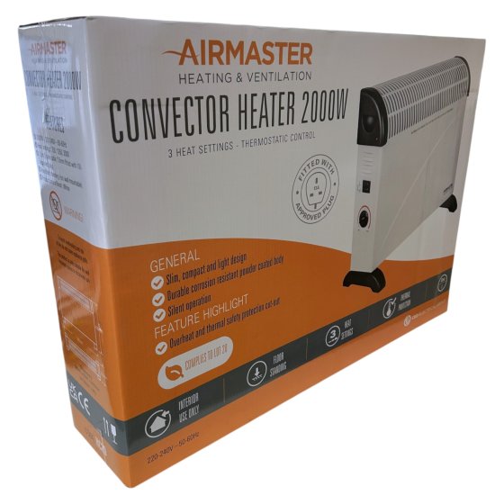 2.0kW Convector Heater 220-240V with Variable Thermostat and Tip-Over Switch