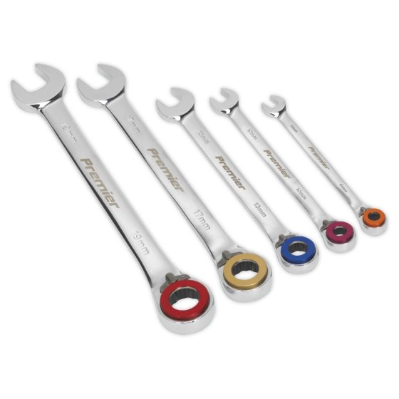 Reversible Combination Ratchet Spanner Set 5pc with Magnetic Stop Ring Metric Sealey Part No. AK63905