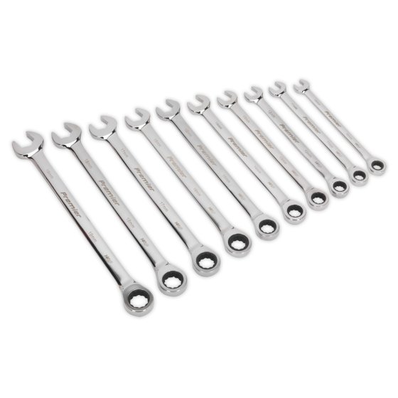 Combination Ratchet Spanner Set 10pc Extra-Long Metric Sealey Part No. AK63914