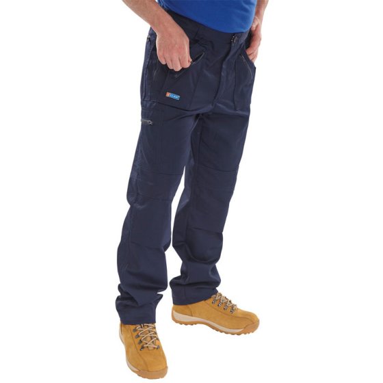 Action Work Trousers Zip Fly Double Seat/Knee Patches Reg Fit Navy Blue 30