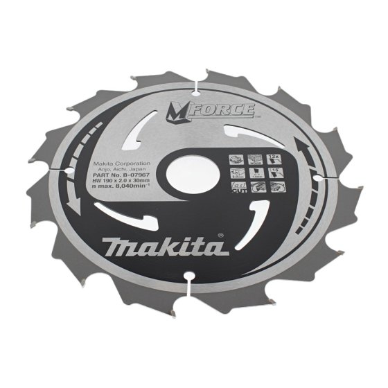 Circular Saw Blade, M-Force T.C.T, 190mm x 30mm, 12 Teeth - OEM No. B-07967