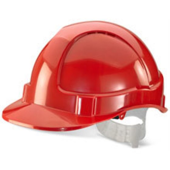 Economy Vented Safety Helmet ABS Shell Plastic Harness & Sweatband Red