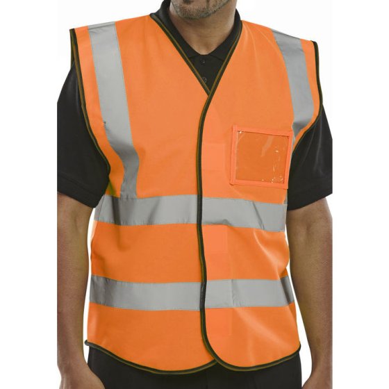 Hi Vis Vest Polyester Velcro Fastening c/w ID Breast Pocket Orange Sml
