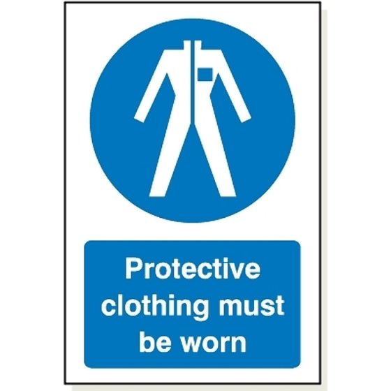 'Protective Clothing Must Be Worn' Sign 240x360mm Self Adhesive