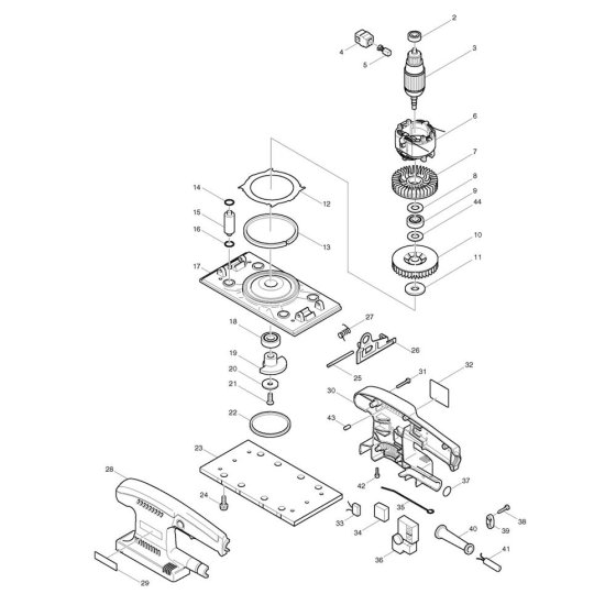 Makita BO3700 Sander Assembly