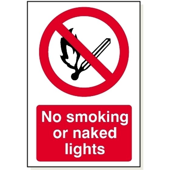 'No smoking or naked lights' 240mm x 360mm Self Adhesive Safety Sign