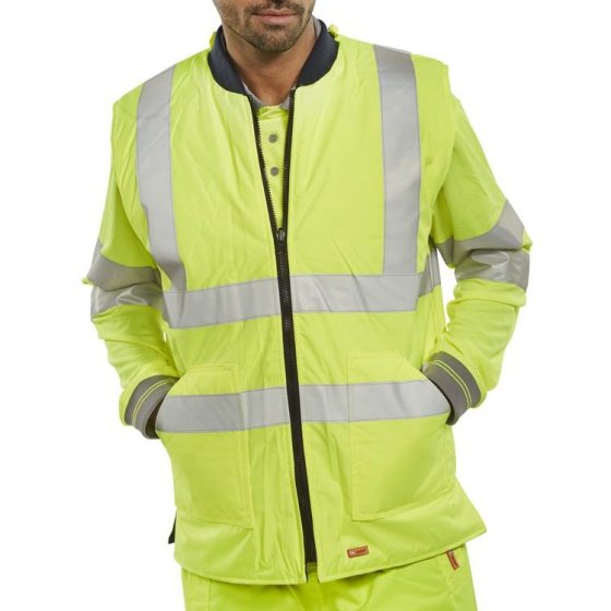 Reversible Hi-Vis Bodywarmer PU coated & Poly/cotton Quilted N/Sat-Yell 6XL
