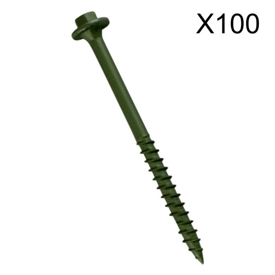 7.0mmx250mm Hex Head Drive TimberScrews, Green Organic Finish (pack of 100)