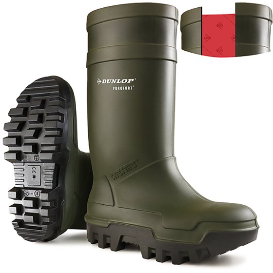 Dunlop Full Safety Wellington Boots -50degC Purofort Thermo+ Green Size 08