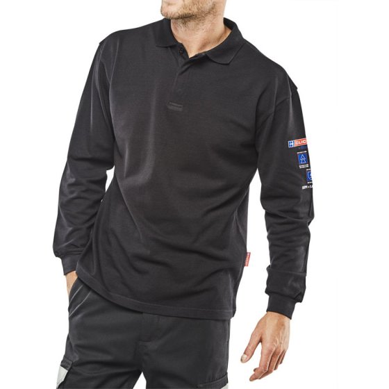 Arc Flash Long Sleeve Polo Shirt 210gsm Cotton Blend Navy Blue Size XXL