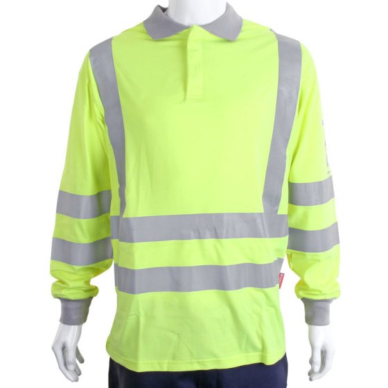 Long Sleeved Polo Shirt ARC Compliant Hi-Viz Fire Retardant Sat Yellow MED