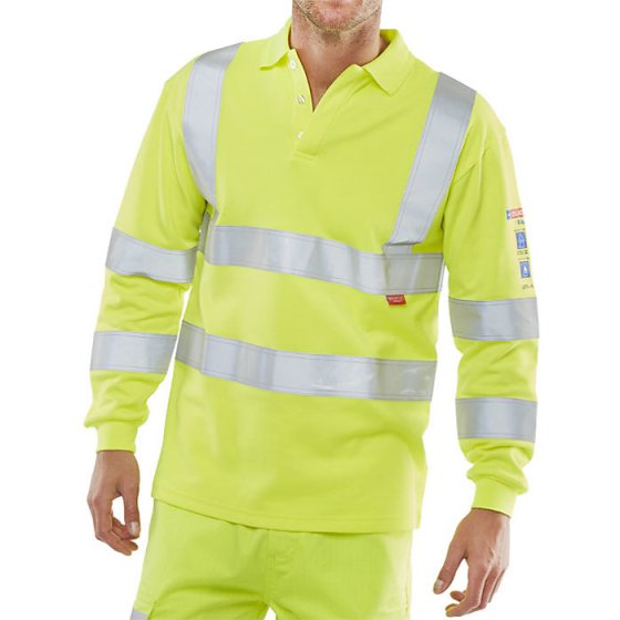 Hi Viz Long-S Polo Shirt Arc Flash Fire Retardant Saturn Yellow Size 6XL