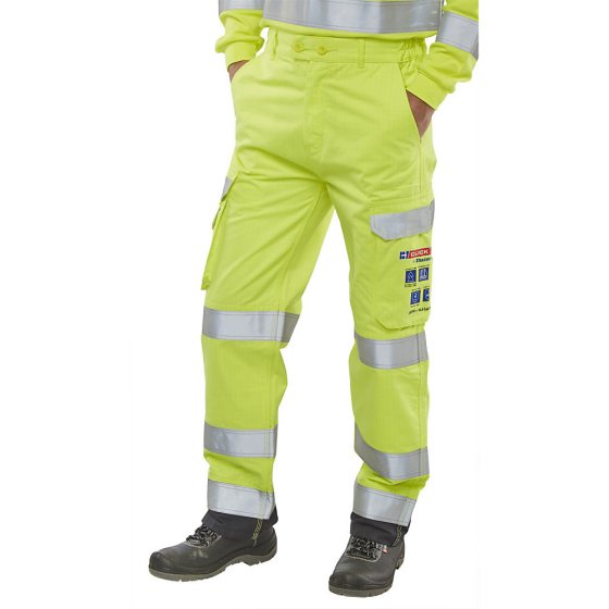 Arc Flash Hi Viz Trousers Fire Retardant Saturn Yellow/Navy Reg Fit Size 30