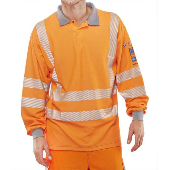Arc Flash Long Sleeve Polo Shirt Go/Rt for Railway use Orange Size LGE