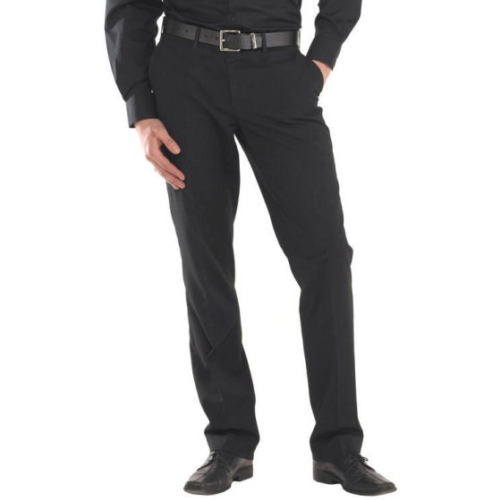 Mens Trousers Poly/Stretch Fabric Zip Fly & Button Waist Reg Fit Black 48