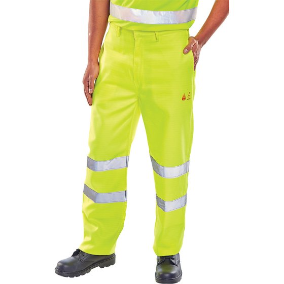 Hi-Vis Trousers 320g EN471 Fire Retardant Anti Static Saturn Yellow Size 30