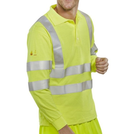 Polo Long Sleeved Hi-Vis Anti Static Fire Retardant Saturn Yellow Size SML