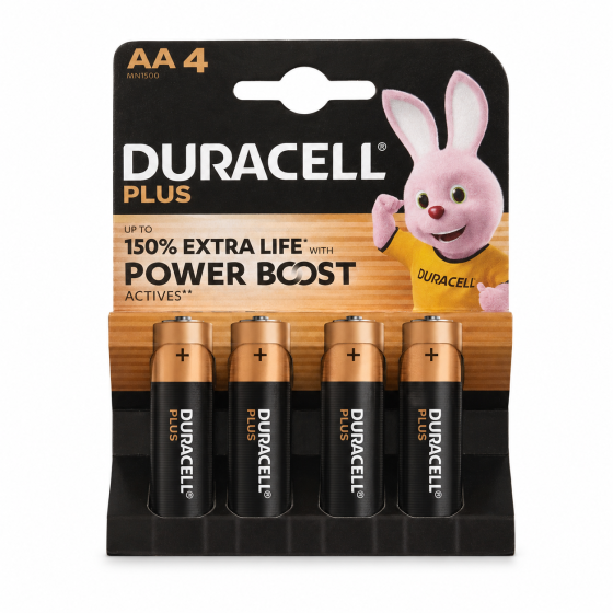 Duracell Plus AA Batteries 100% Extra Life - Voltage: 1.5V (Pack of 4)