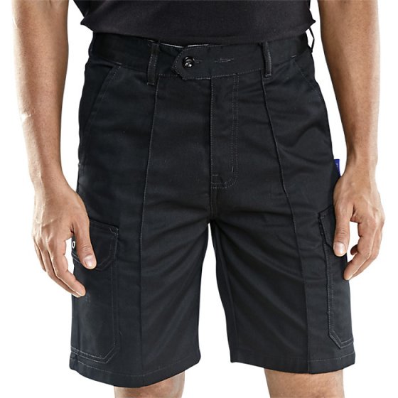 Industrial Work Shorts Sewn in Crease 2 Cargo/Rear Pockets Zip Fly Black 40