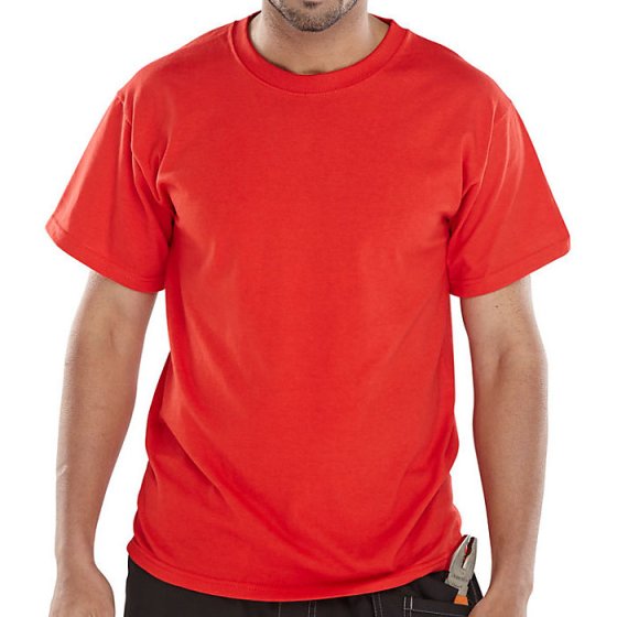 Tee Shirt H/Weight 180gsm Cotton Twin Stitching Hem Neck & Waist Red MED