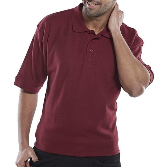 Click Polo Shirt Poly/Cotton Side Vent 3 Button Cuffed Sleeve Burgundy LGE