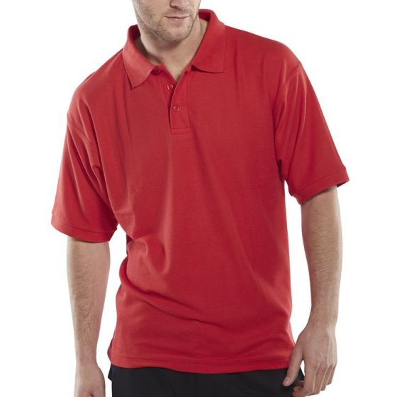 Click Polo Shirt Poly/Cotton Side Vent 3 Button Cuffed Sleeve Red MED