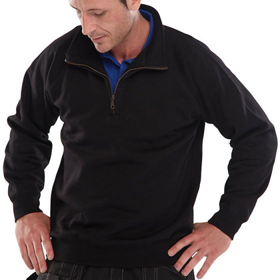 Sweatshirt Cotton/Poly Fleece Lined Quarter Zip Ribbed Cuff/Waist Black XXL