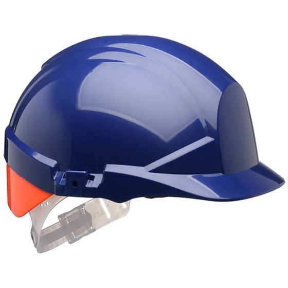 Reflex HDPE Safety Helmet Blue C/W Orange Rear Flash 6 Point Nylon Cradle