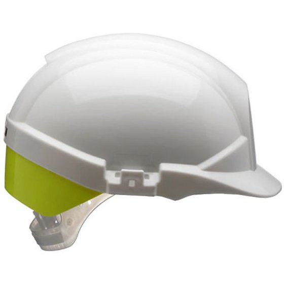 Reflex HDPE Safety Helmet White c/w Yellow Rear Flash 6 Point Nylon Cradle