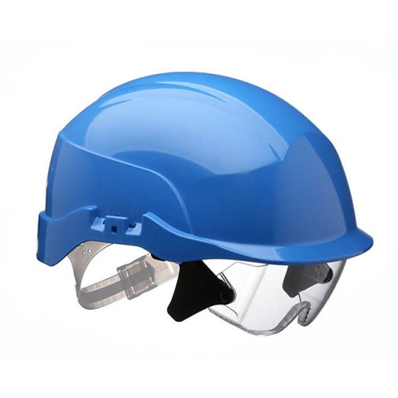 Spectrum ABS Safety Helmet c/w Integrated Retractable Over Spectacles Blue