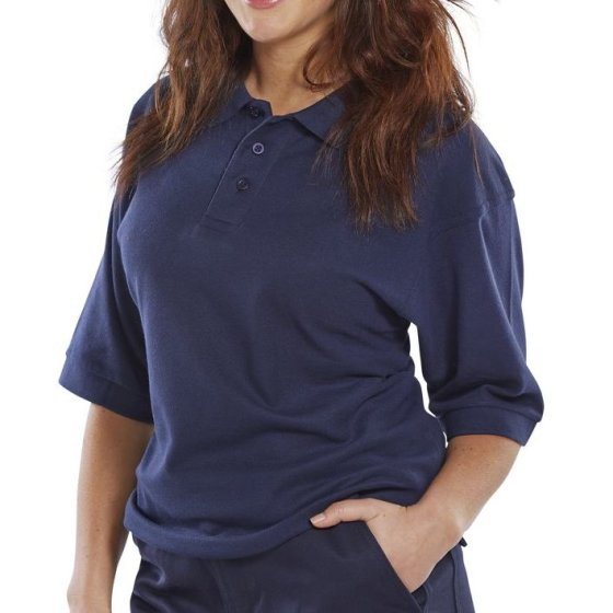Click Polo Shirt Poly/Cotton Fabric 3 Buttons Cuffed Sleeves Navy Blue M