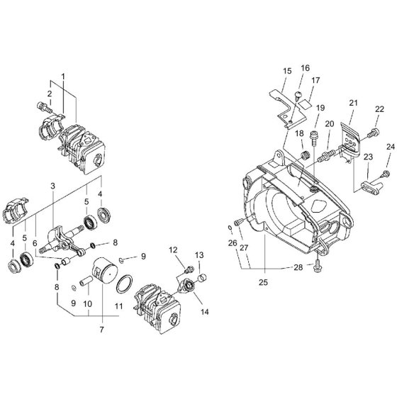 Cylinder, Crankcase, Piston