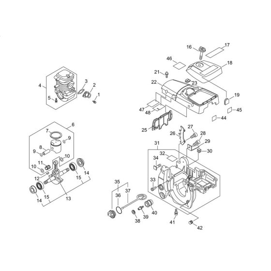 Cylinder, Crankcase, Piston