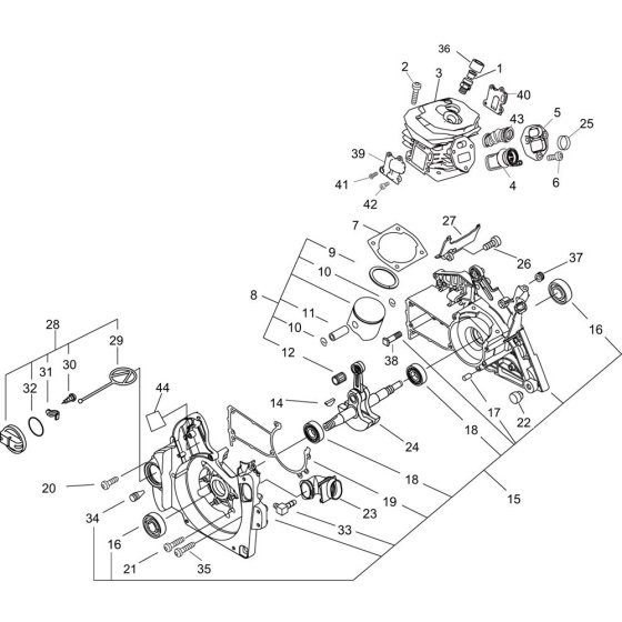 Cylinder, Crankcase, Piston