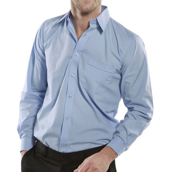 Classic Shirt Long Sleeve Poly/Cotton Stiff Collar Button Cuff Sky Blue 20