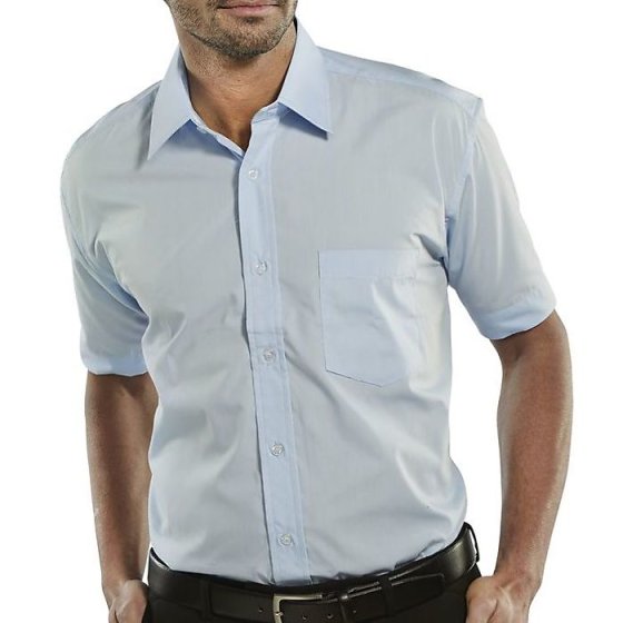 Classic Shirt Poly/Cotton Short Sleeve Stiff Collar & Pocket Sky Blue 17
