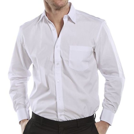 Classic Shirt Long Sleeve Poly/Cotton Stiff Collar Button Cuffs White 15