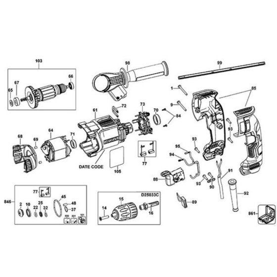 DeWalt D25033 Main Assembly