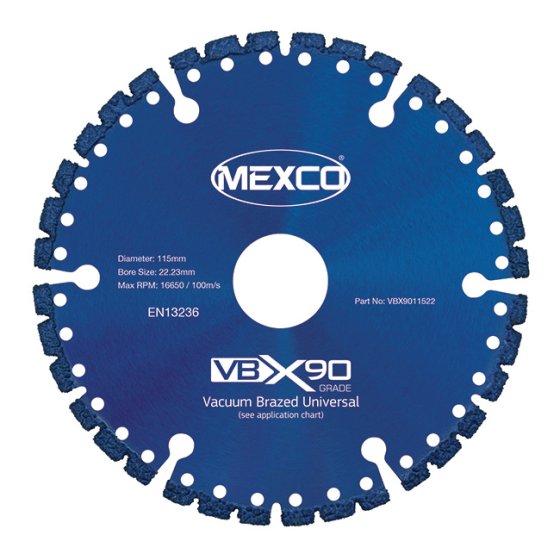 Mexco 115mm Vacuum Brazed Blade Multi-Use X90 Grade 22.23mm Diamond Blade Bore