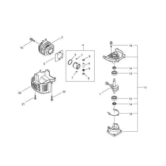 Cylinder, Crankcase, Piston