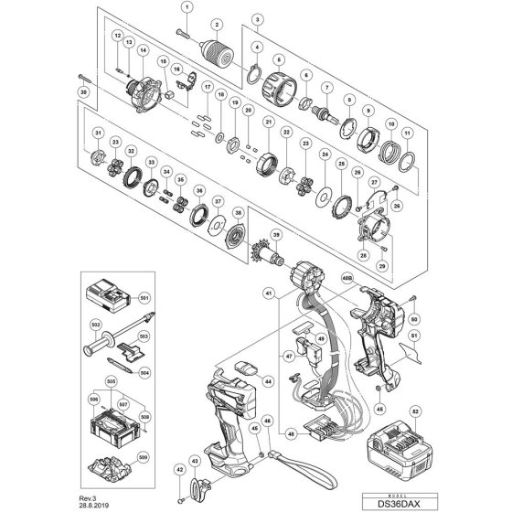 Main Assembly for Hikoki DS36DAX