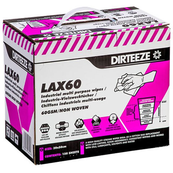 LAX60 Wipes Super Strength 60gsm non-woven wiper 30x50cm 150 Sheets/Carton