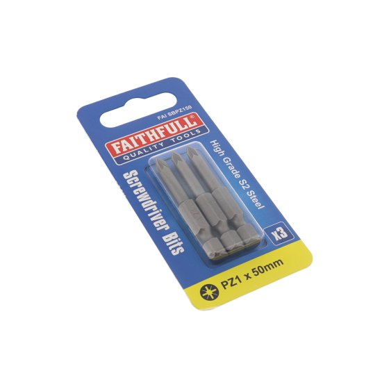 50mm PZ1 Screwdriver Bits S2 Grade Steel Pozi - Pack of 3