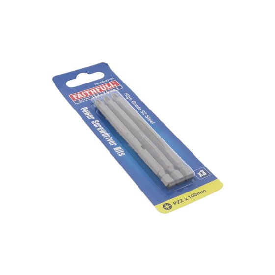 PZ2 x 100mm Pozidriv S2 Power Screwdriver Bits - Pack of 3, Hexagon Drive