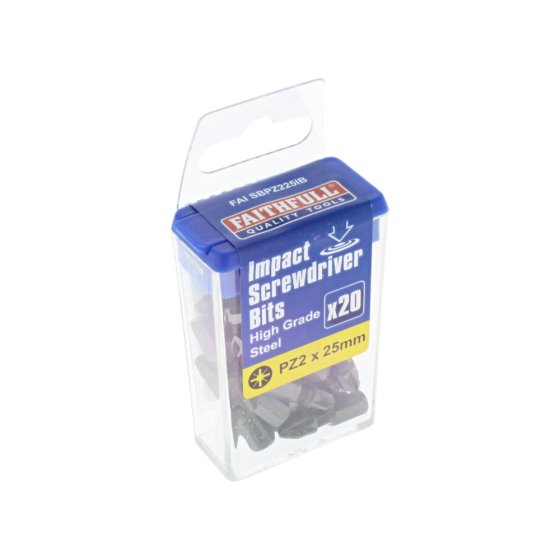 Faithfull Pozi Impact Screwdriver Bits PZ2 x 25mm - Pack of 20