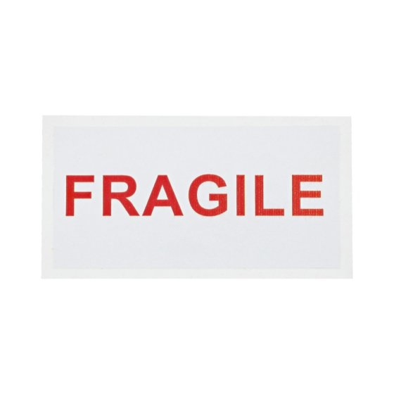 White and Red Fragile Sticker 100mm X 50mm (Each)