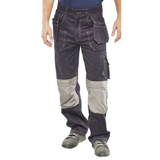 Grantham Multi-Purpose Pocket Trousers Cotton/Lycra Tall Leg Navy Blue 30t