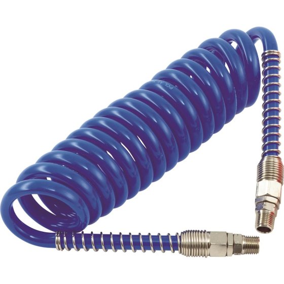 PCL Polyurethane Coiled Hose Assy, Blue, 5m Of 6.5mm I/D Hose, Male Thread R 1/4" Swivel Ends - HA5212